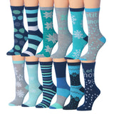 Tipi Toe Women's 12 Pairs Lightweight Colorful Patterned Crew Socks