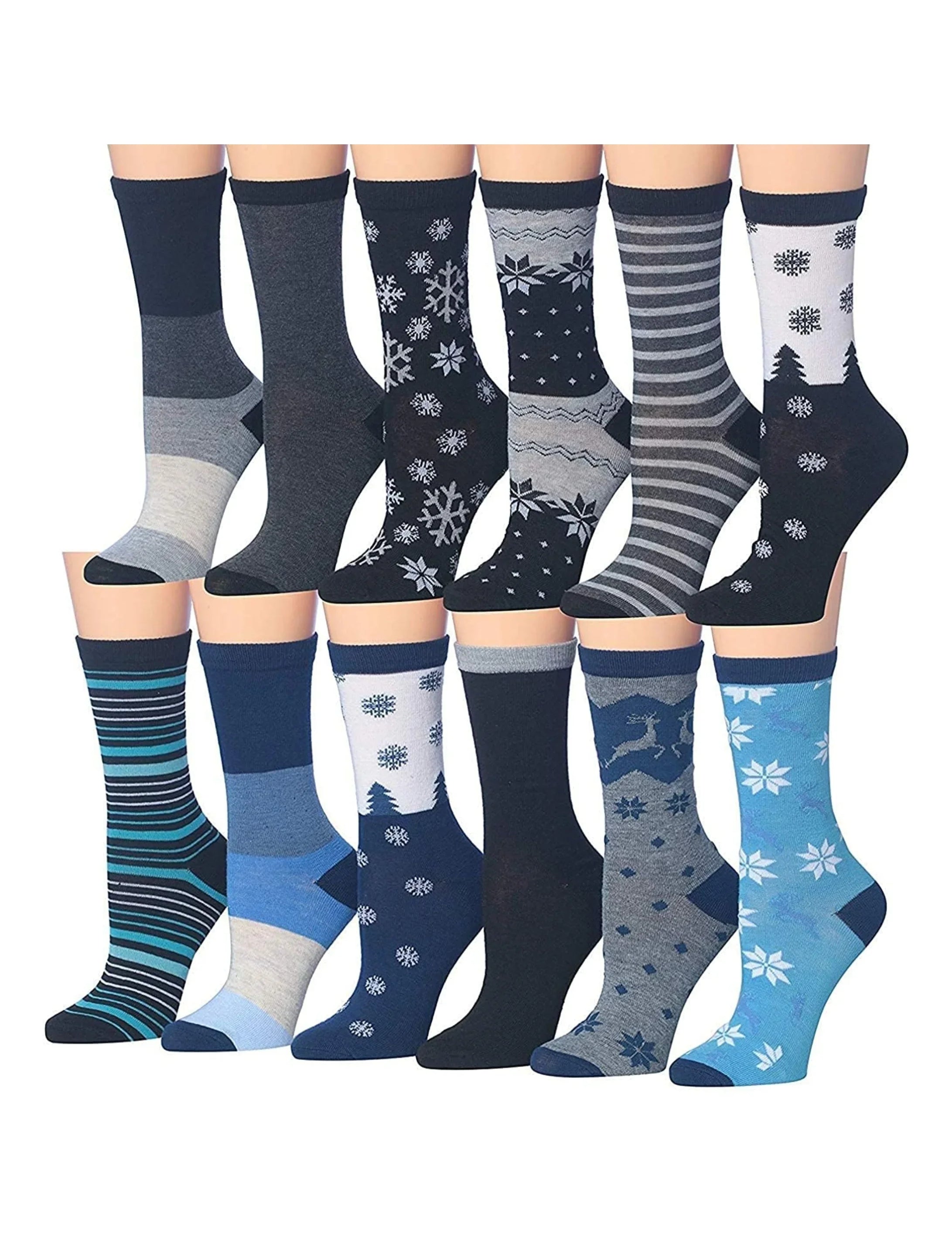 Women's 12 Pairs Lightweight Crew Socks ƒ?? Colorful Snowflakes Winter Patterns - Socks