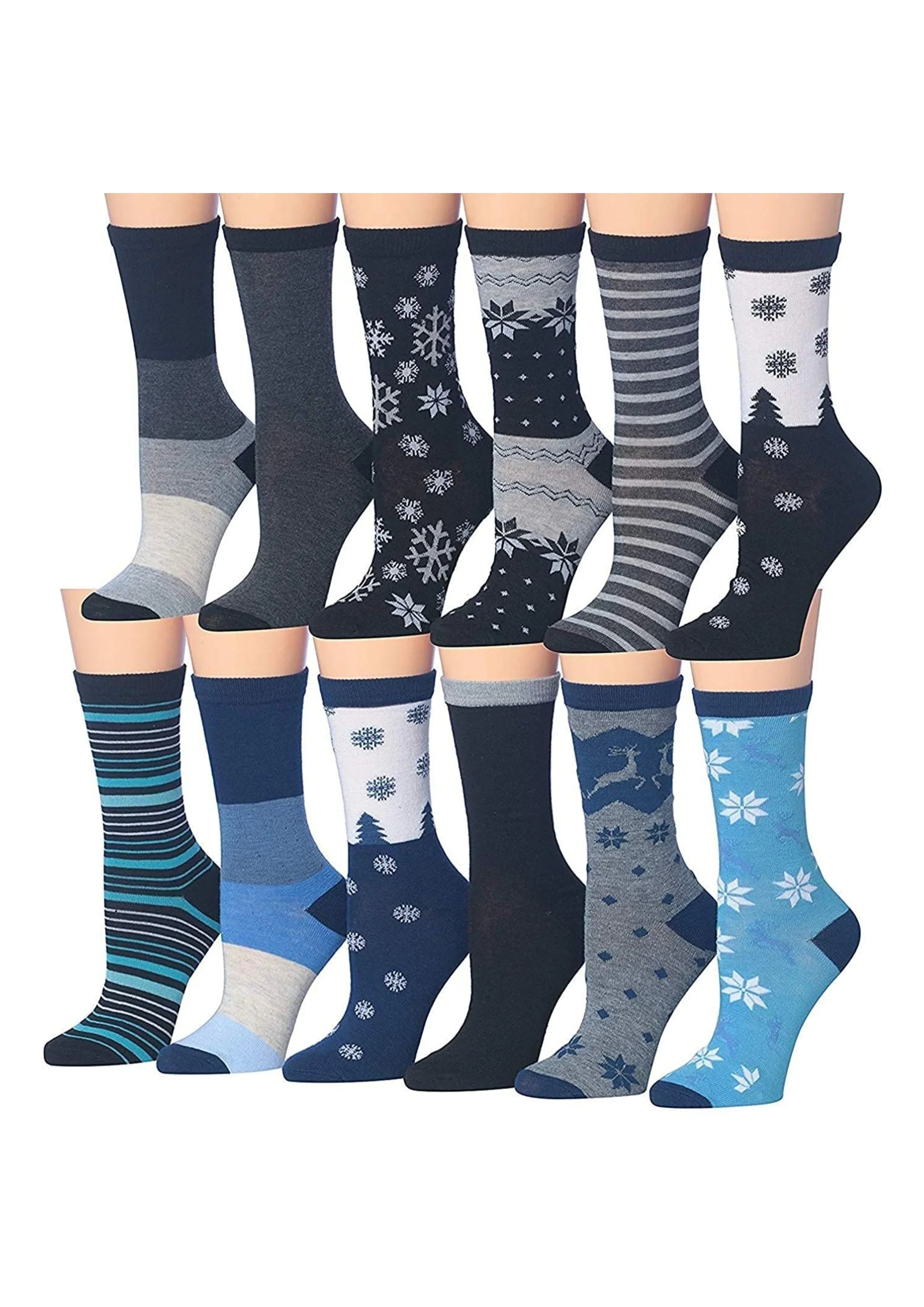 Women's 12 Pairs Lightweight Crew Socks ƒ?? Colorful Snowflakes Winter Patterns - Socks
