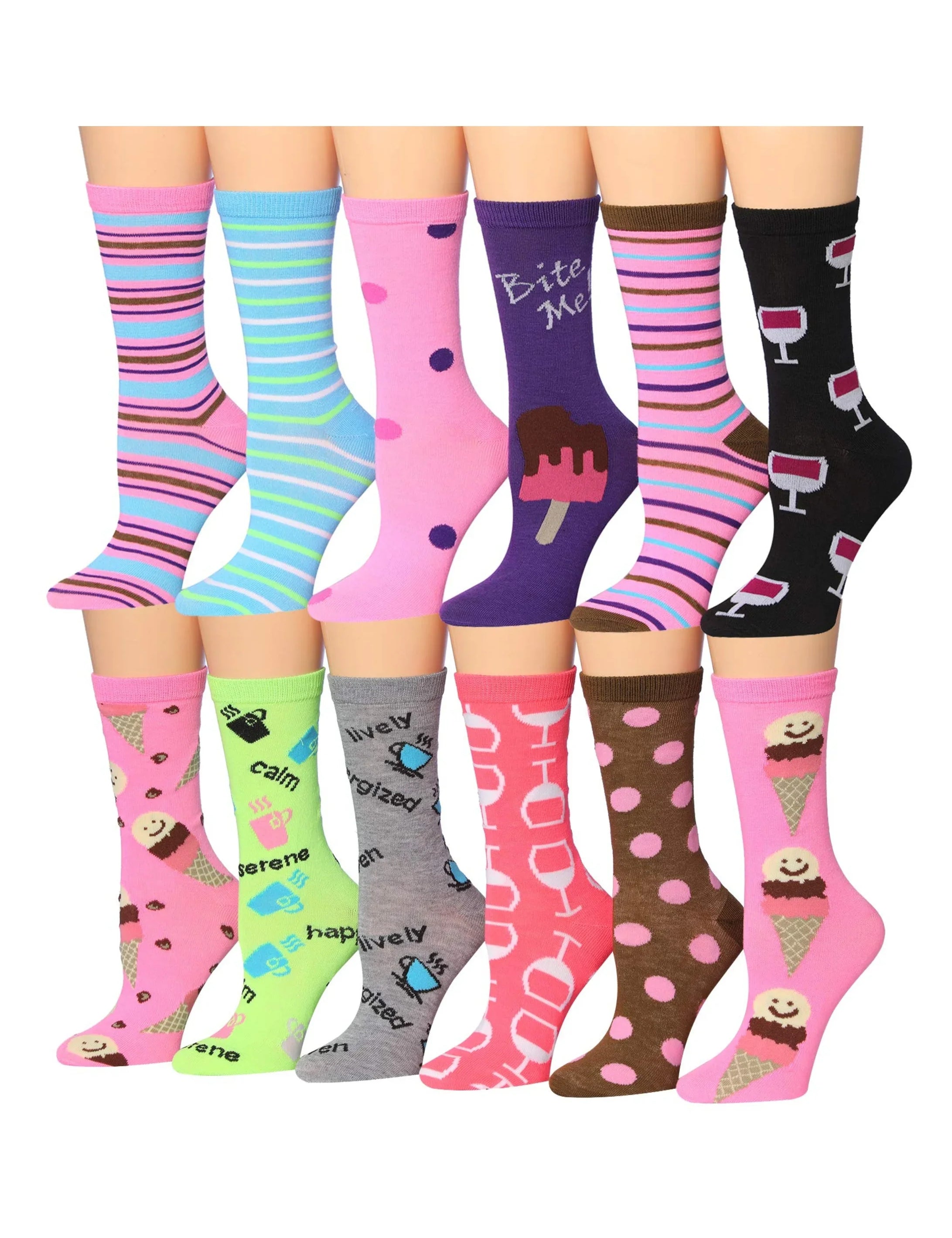 Women's 12 Pairs Lightweight Crew Socks ƒ?? Colorful Ice Cream Patterns - Socks