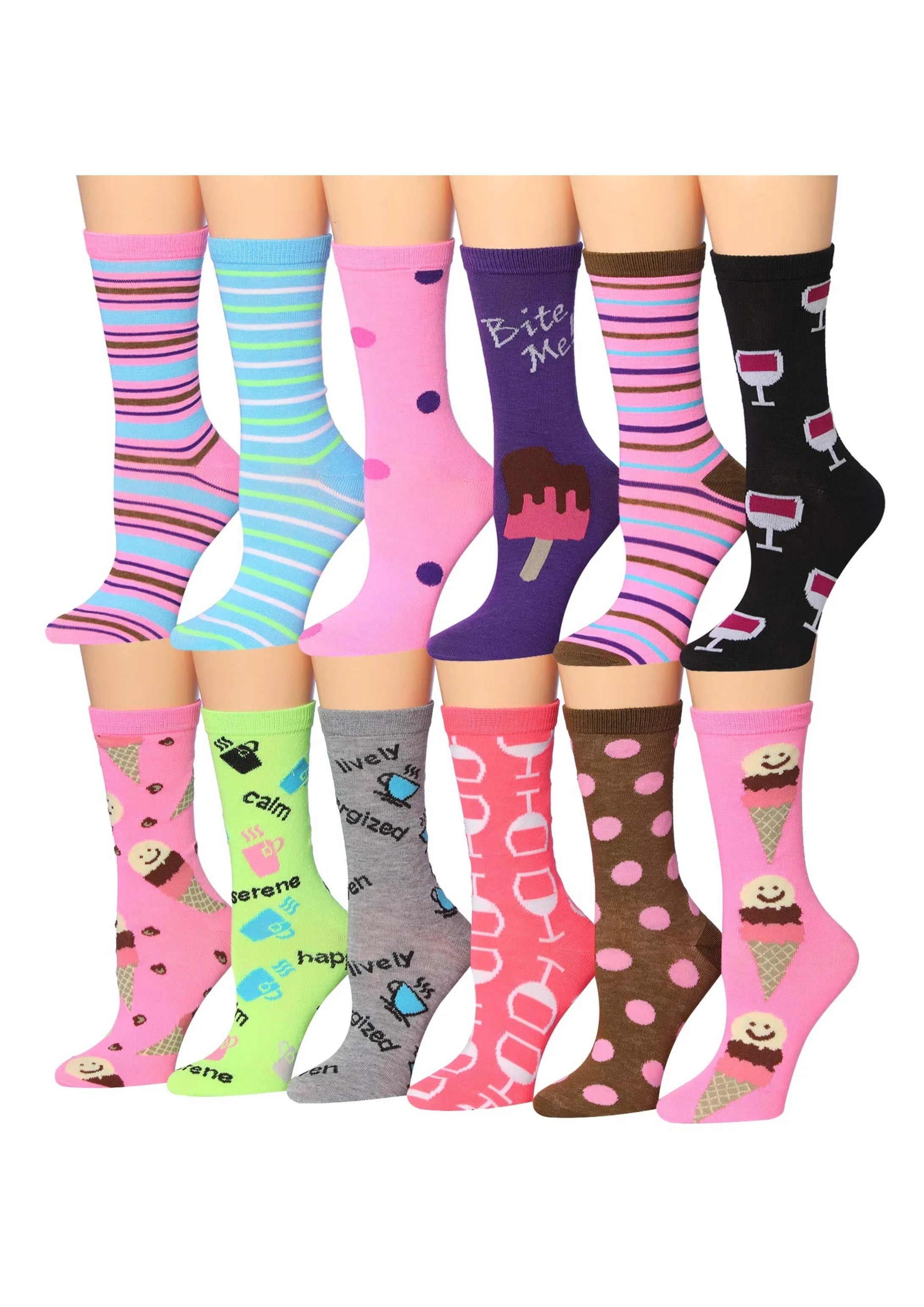 Women's 12 Pairs Lightweight Crew Socks ƒ?? Colorful Ice Cream Patterns - Socks