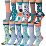Tipi Toe Women's 12 Pairs Lightweight Colorful Patterned Crew Socks