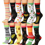 Women's 12 Pairs Lightweight Crew Socks ƒ?? Colorful Fast Food Variety Patterns - Socks