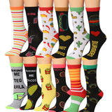 Women's 12 Pairs Lightweight Crew Socks ƒ?? Colorful Fast Food Variety Patterns - Socks