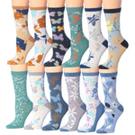 Women's 12 Pairs Lightweight Crew Socks ƒ?? Colorful Nature Leaf Flower Patterns - Socks