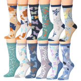 Women's 12 Pairs Lightweight Crew Socks ƒ?? Colorful Nature Leaf Flower Patterns - Socks
