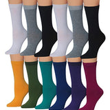 Tipi Toe Women's 12 Pairs Lightweight Colorful Patterned Crew Socks