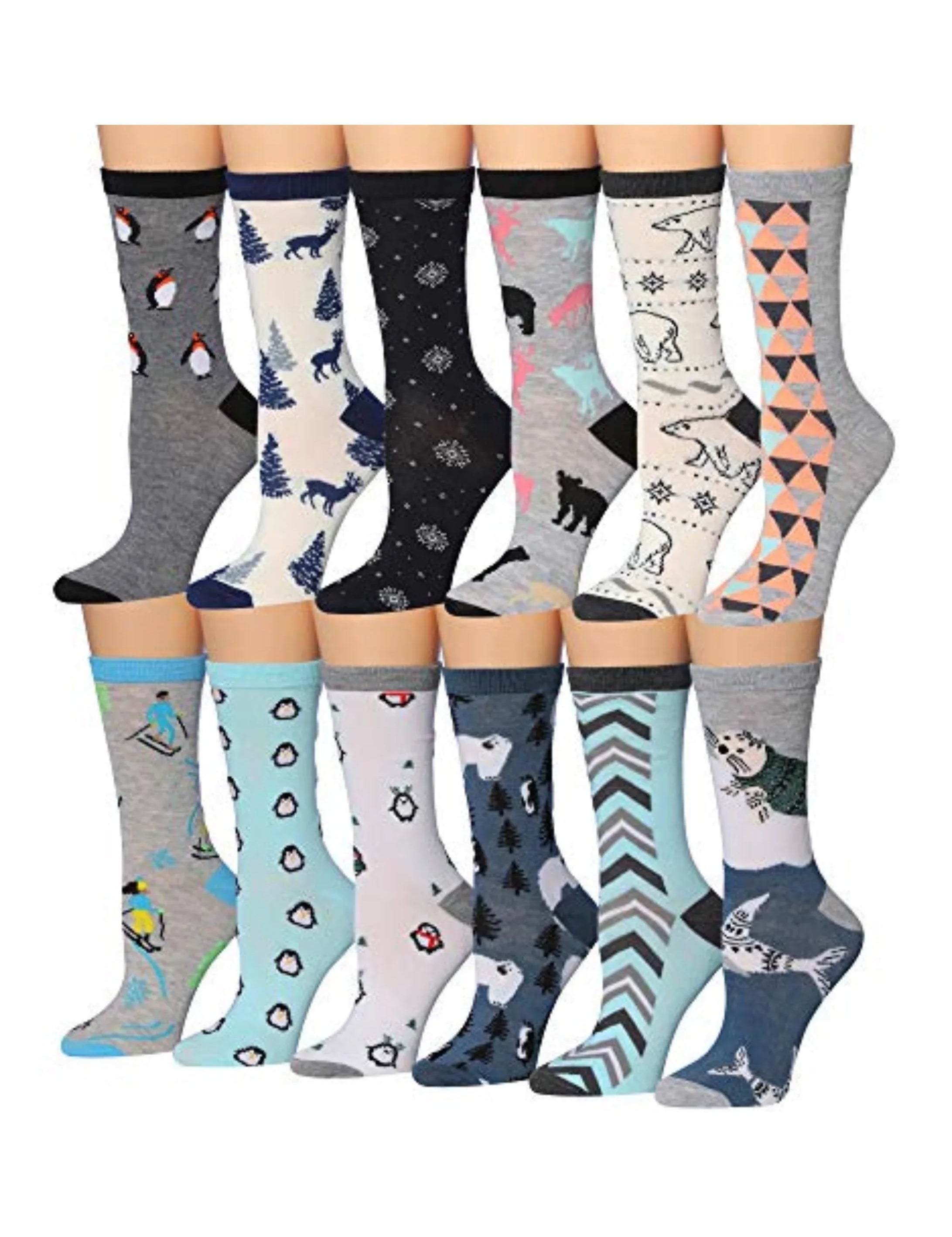 Women's 12 Pairs Lightweight Crew Socks ƒ?? Colorful Winter Variety Patterns - Socks