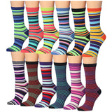 Tipi Toe Women's 12 Pairs Lightweight Colorful Patterned Crew Socks