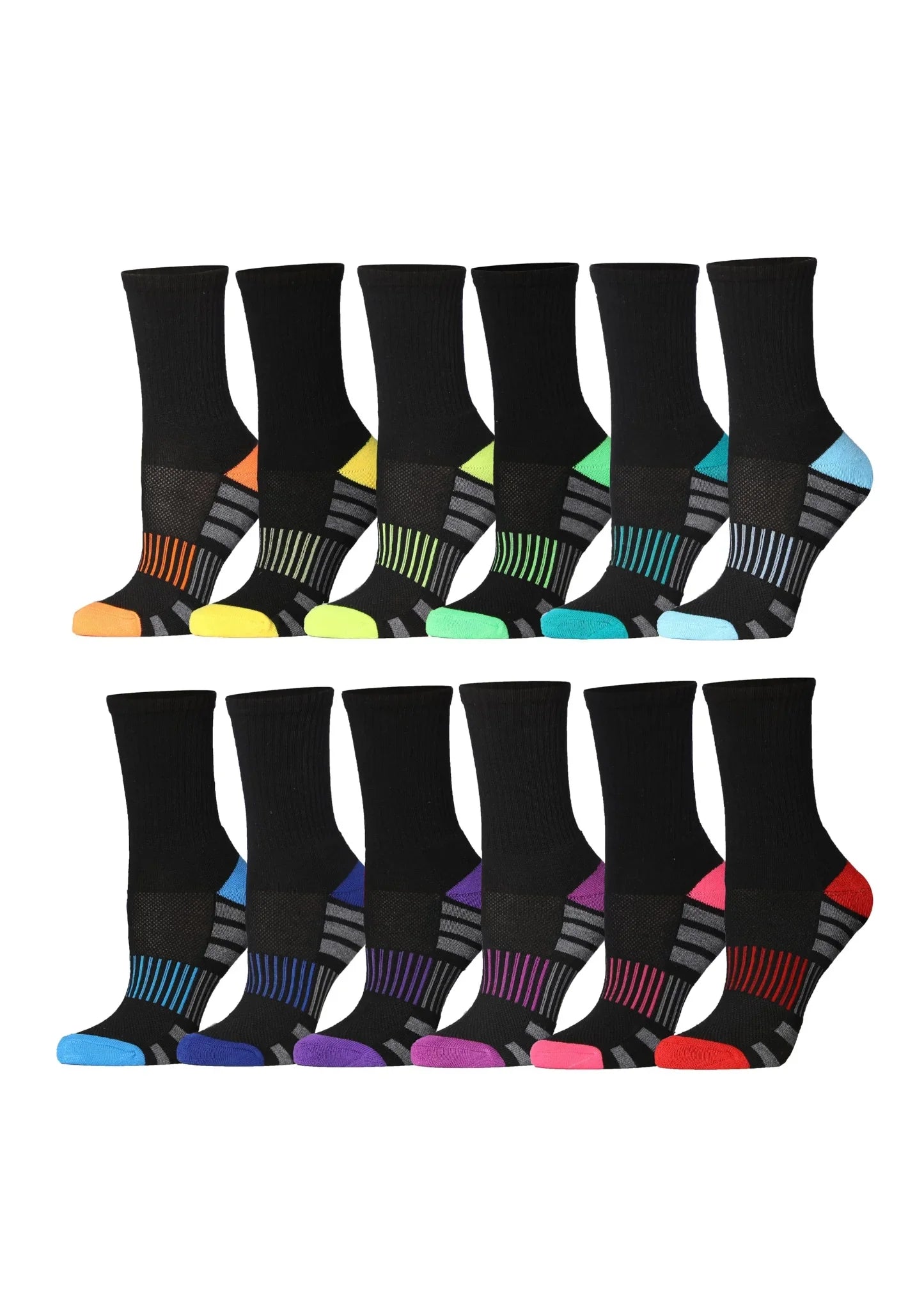  Women's 12-Pair Support Cushioned Comfort Athletic Running, Active Comfort Crew Socks -  Socks