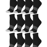 Women's 12 Pairs Midnight Mosaic Ankle and Quarter Athletic Socks with Gray Checkered Patterns and Colored Toes ƒ?? Running and Sports Performance Socks Displayed on White Background.