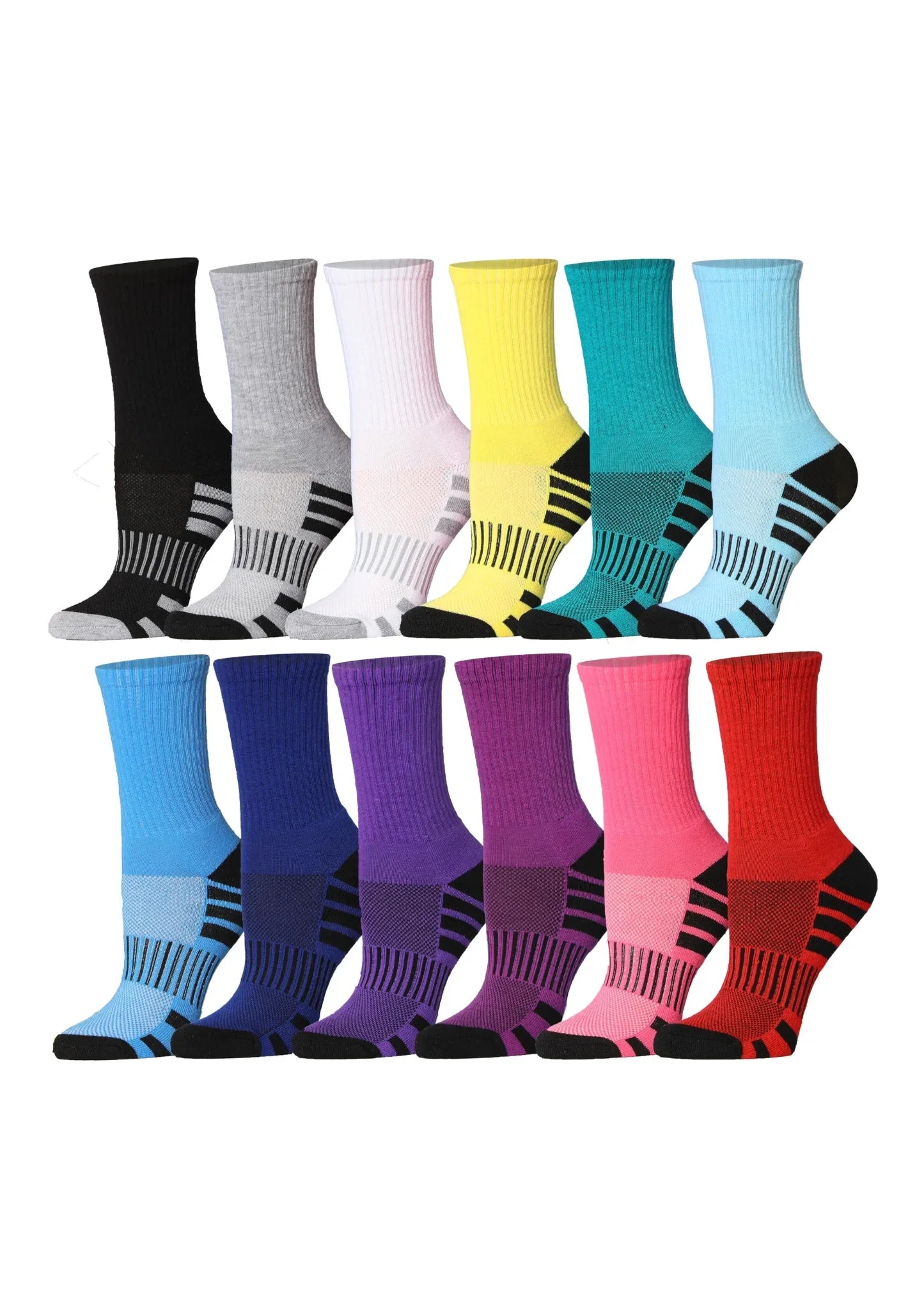  12 Pair Cushion Crew Socks for Women, Comfortable Performance Socks for Running, Hiking, and Athletic Activities -  Socks