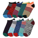 Kids Boys 10 Pairs Classy Lightweight Novelty Vivid Multicolor Stripes Pattern Ankle/Low Cut Socks - Socks