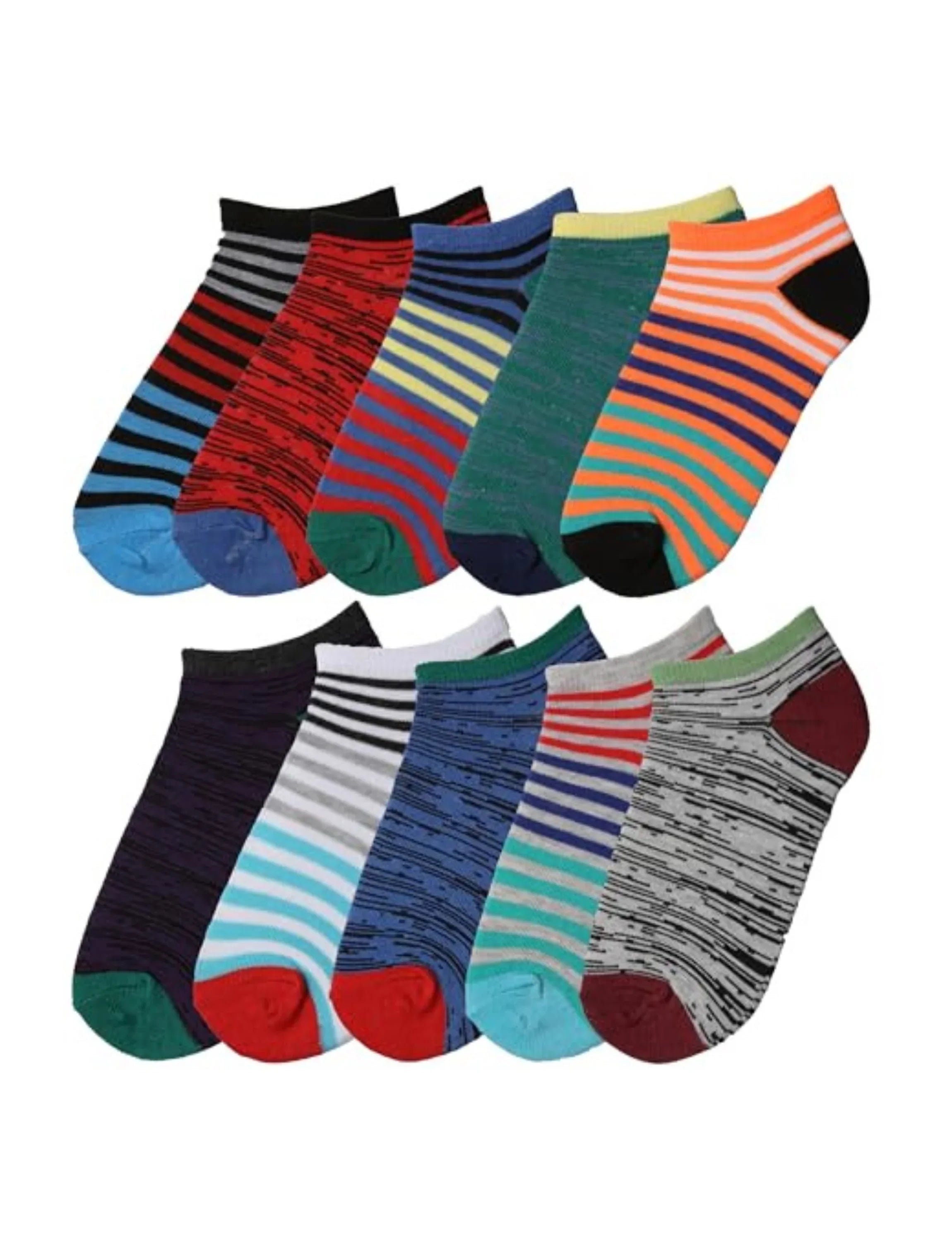 Kids Boys 10 Pairs Classy Lightweight Novelty Vivid Multicolor Stripes Pattern Ankle/Low Cut Socks - Socks