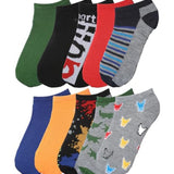 Tipi Toe Big Kids Boys 10 Pairs Classy Lightweight Novelty Stripes Animal & Sport Pattern Ankle/Low Cut Socks