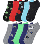  Big Kids Boys 10 Pairs Classy Lightweight Novelty Alien & Space Pattern Ankle/Low Cut Socks -  Socks