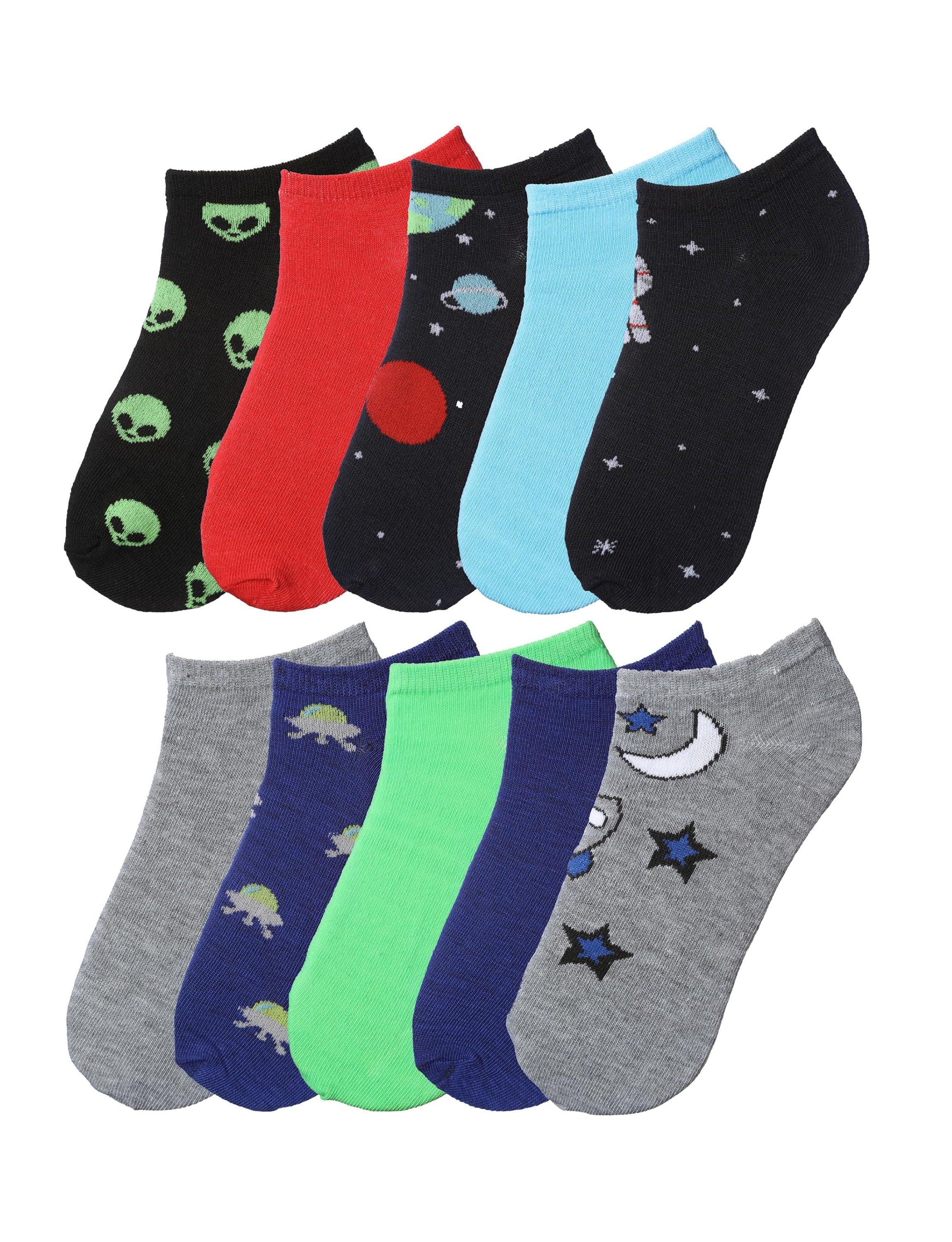  Big Kids Boys 10 Pairs Classy Lightweight Novelty Alien & Space Pattern Ankle/Low Cut Socks -  Socks