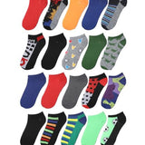 Tipi Toe Kids Boys 20 Pairs Classy Lightweight Novelty Striped Dots Animal Soccer & Sport Pattern Low Cut/No Show Socks