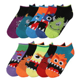 Kids Boys 10 Pairs Classy Lightweight Novelty Creepy Creature Carnival Pattern Ankle/Low Cut Socks - Socks