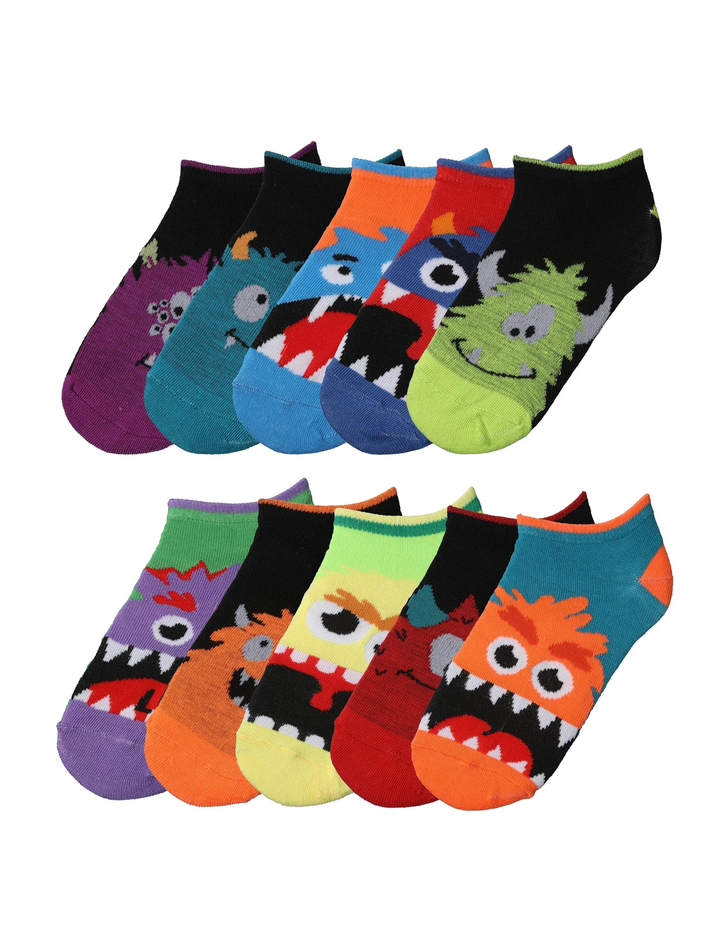 Kids Boys 10 Pairs Classy Lightweight Novelty Creepy Creature Carnival Pattern Ankle/Low Cut Socks - Socks