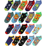  Kids Boys 20 Pairs Cassy Lightweight Novelty Space Explorer Medley Pattern Low Cut/No Show Socks -  Socks