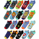  Kids Boys 20 Pairs Cassy Lightweight Novelty Space Explorer Medley Pattern Low Cut/No Show Socks -  Socks
