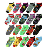 Tipi Toe Kids Boys 20 Pairs Classy Lightweight Novelty Fun Foodie & Whimsical Cartoons Pattern Low Cut/No Show Socks