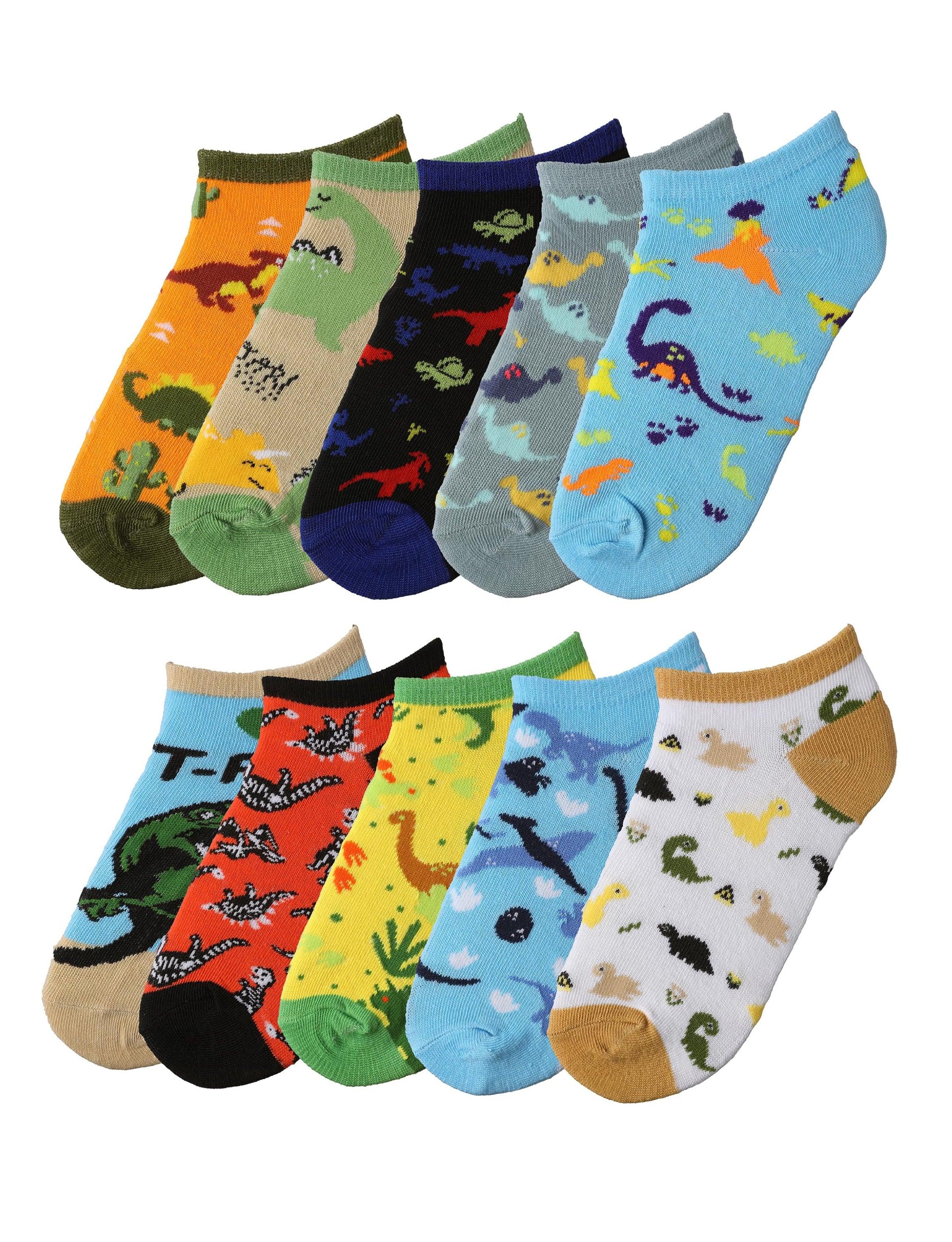 Big Kids Boys 10 Pairs Classy Lightweight Novelty Animal Adventure Mix Pattern Ankle/Low Cut Socks - Socks