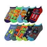  Big Kids Boys 10 Pairs Classy Lightweight Novelty Robot Roller Mix Pattern Ankle/Low Cut Socks -  Socks