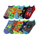 Big Kids Boys 10 Pairs Classy Lightweight Novelty Robot Roller Mix Pattern Ankle/Low Cut Socks -  Socks