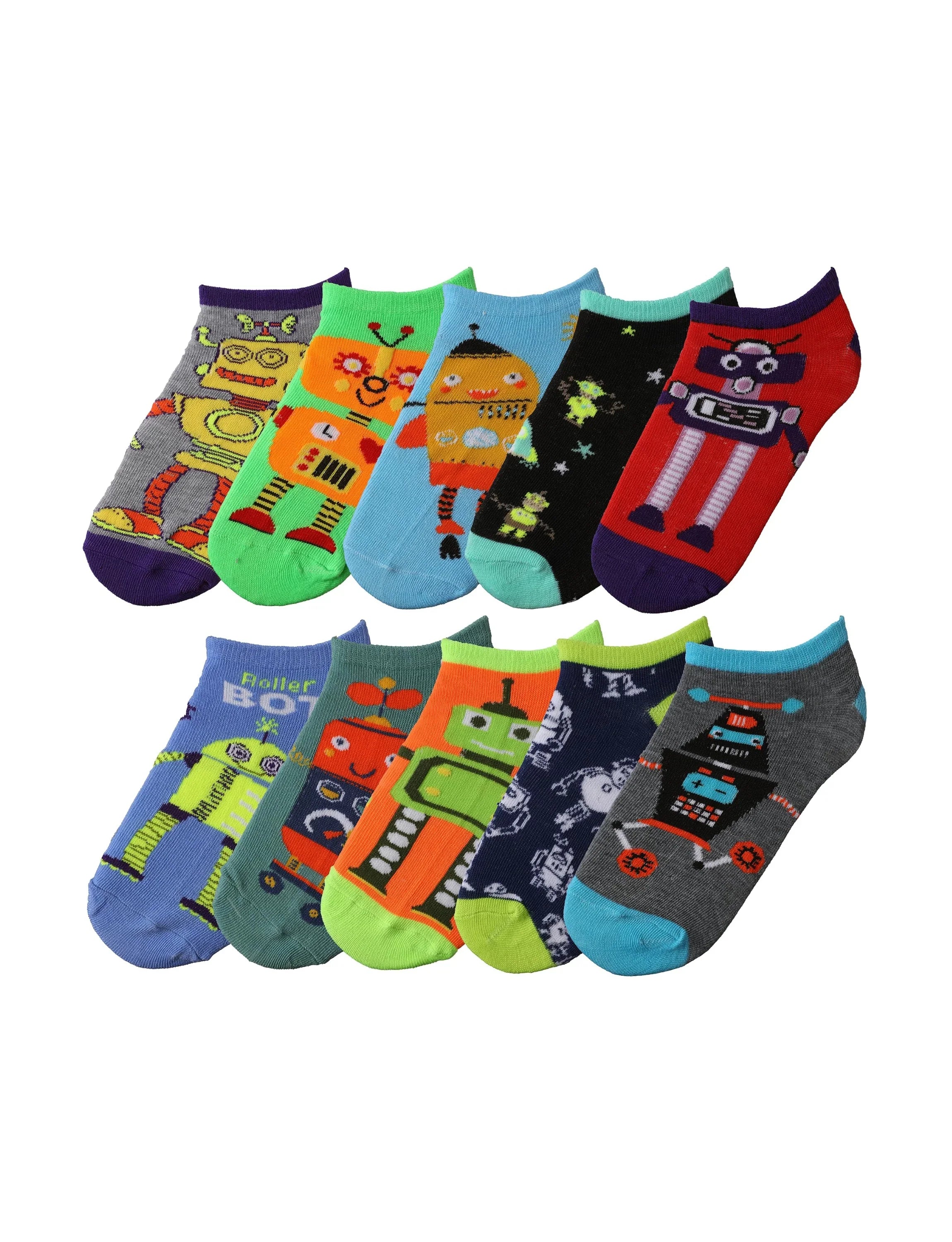  Big Kids Boys 10 Pairs Classy Lightweight Novelty Robot Roller Mix Pattern Ankle/Low Cut Socks -  Socks