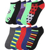 Tipi Toe Big Kids Boys 10 Pairs Classy Lightweight Novelty Stripes Dot & Soccer Pattern Ankle/Low Cut Socks