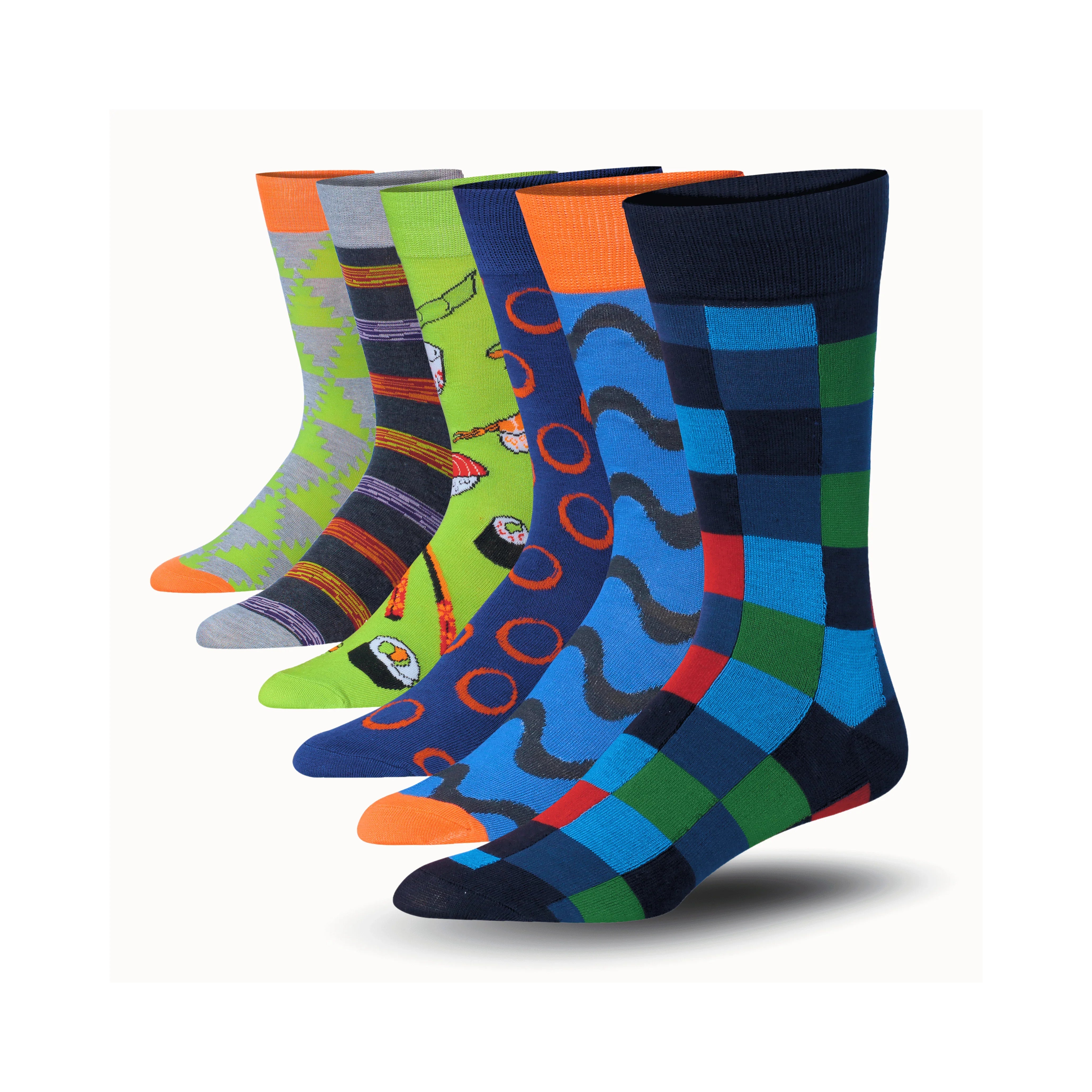 Men's 6 Pairs Casual Novelty Chaos Fiesta Colorful Patterned Dress Socks for Men - Socks