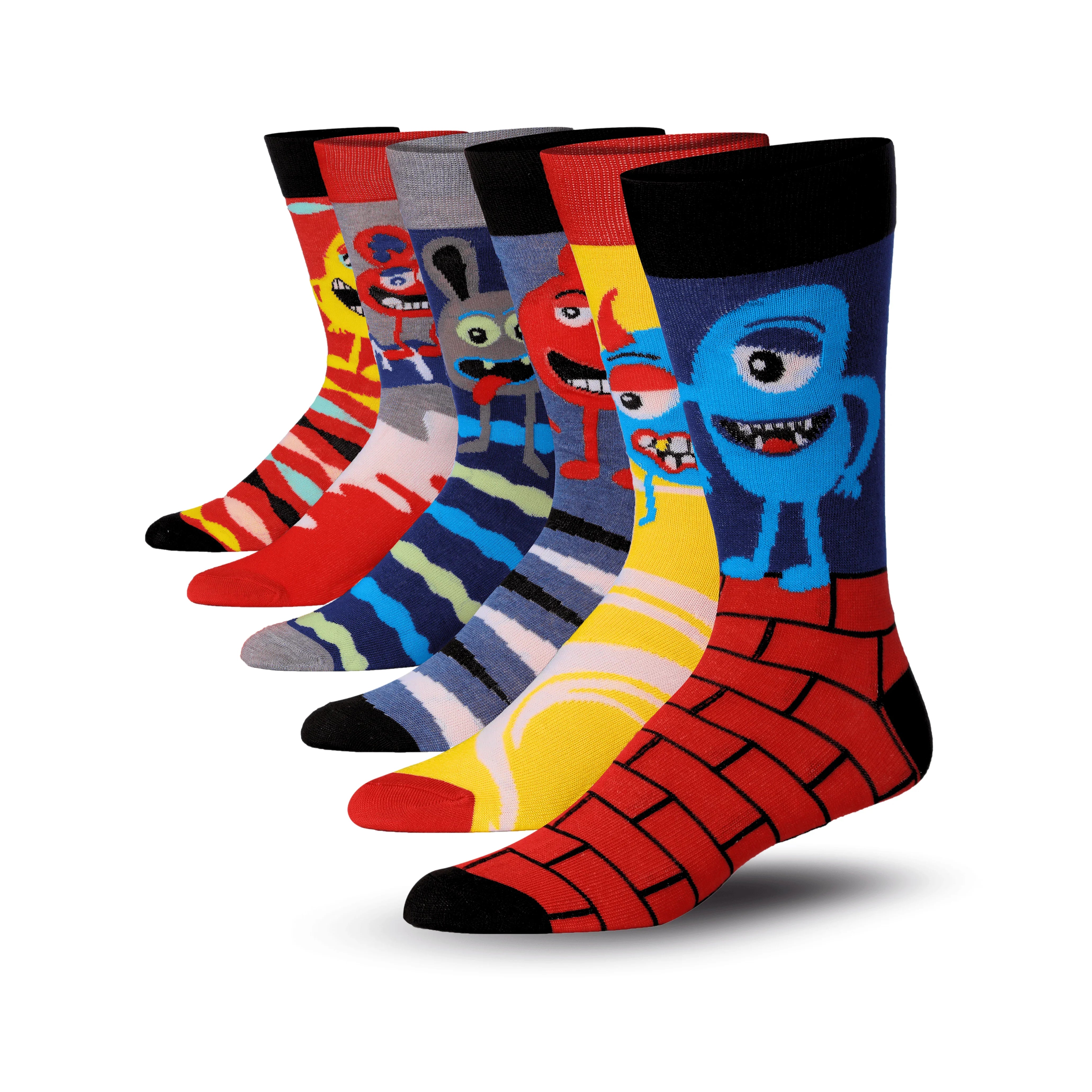 Men's 6 Pairs Casual Novelty Cartoons Adventure Colorful Patterned Dress Socks for Men - Socks