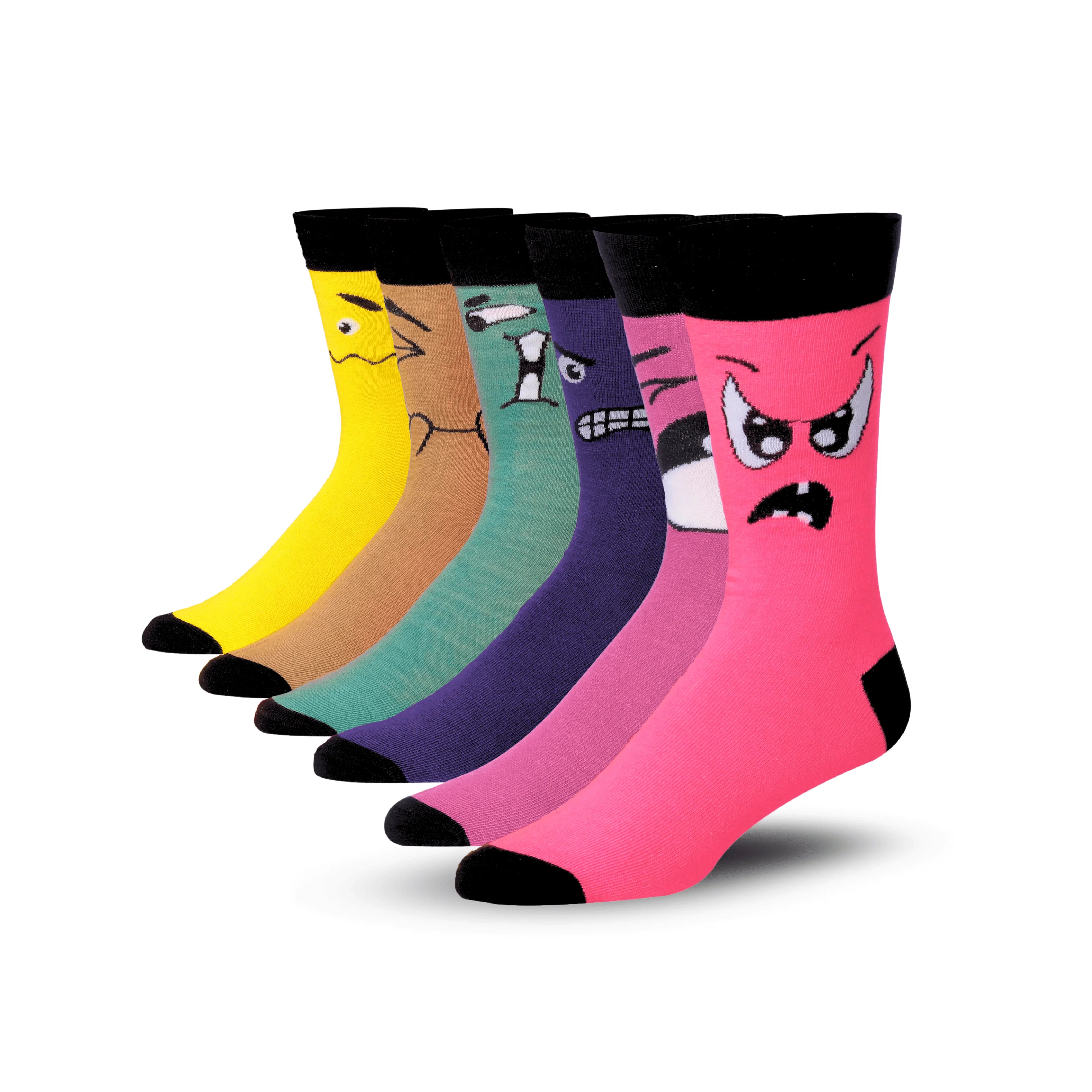 Men's 6 Pairs Casual Novelty Spectrum Smiles Colorful Patterned Dress Socks for Men - Socks