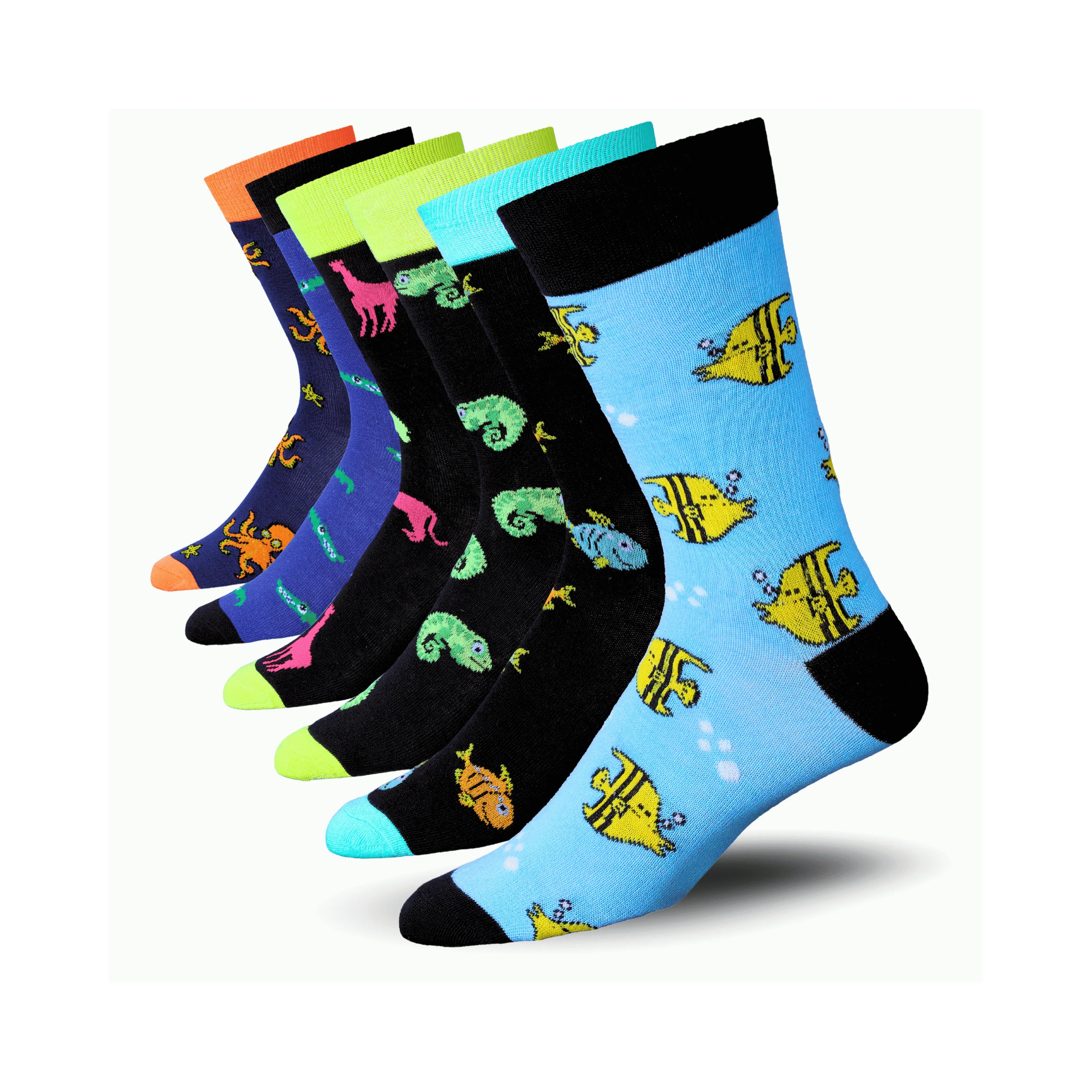 Men's 6 Pairs Casual Novelty Aquatic Harmony Colorful Patterned Dress Socks for Men - Socks