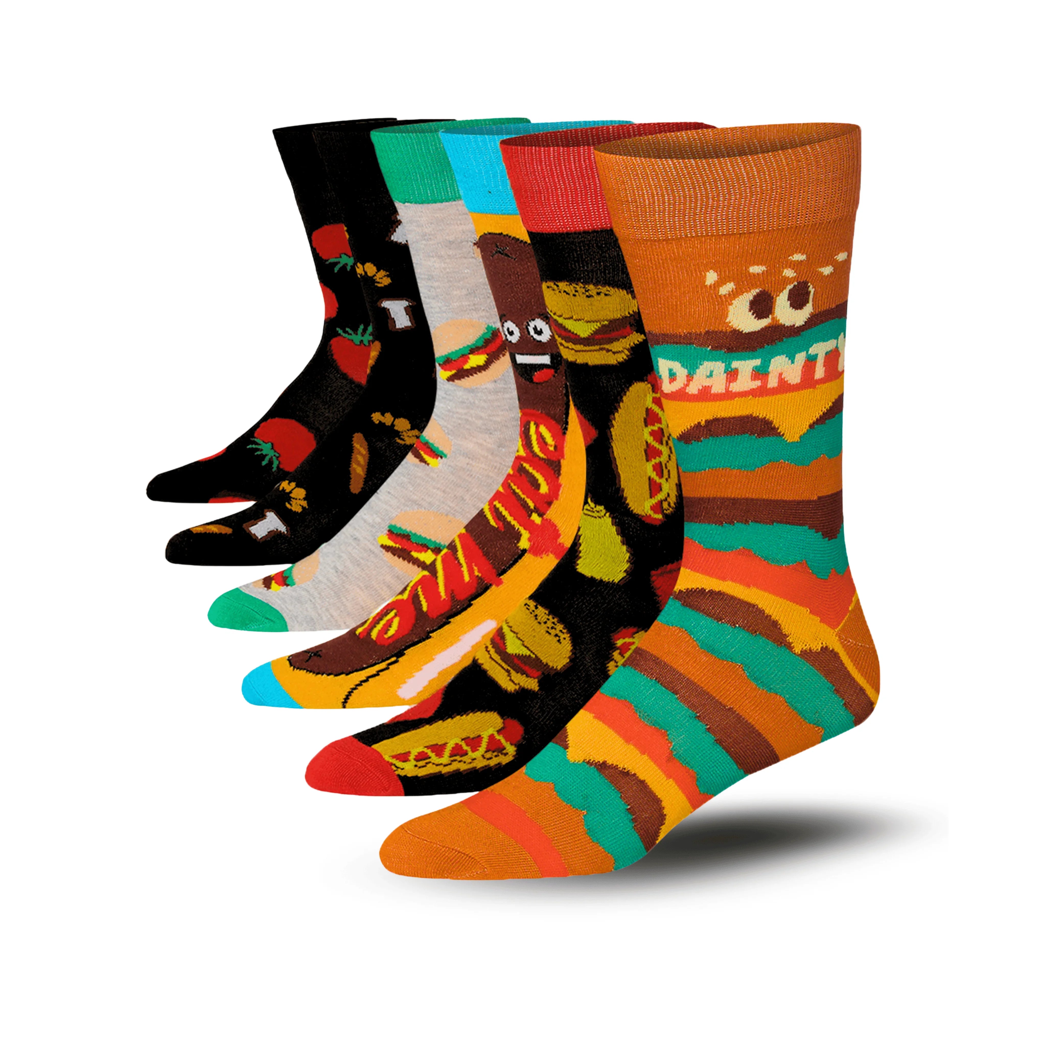 Men's 6 Pairs Casual Novelty Fast Food Fiesta Colorful Patterned Dress Socks for Men - Socks