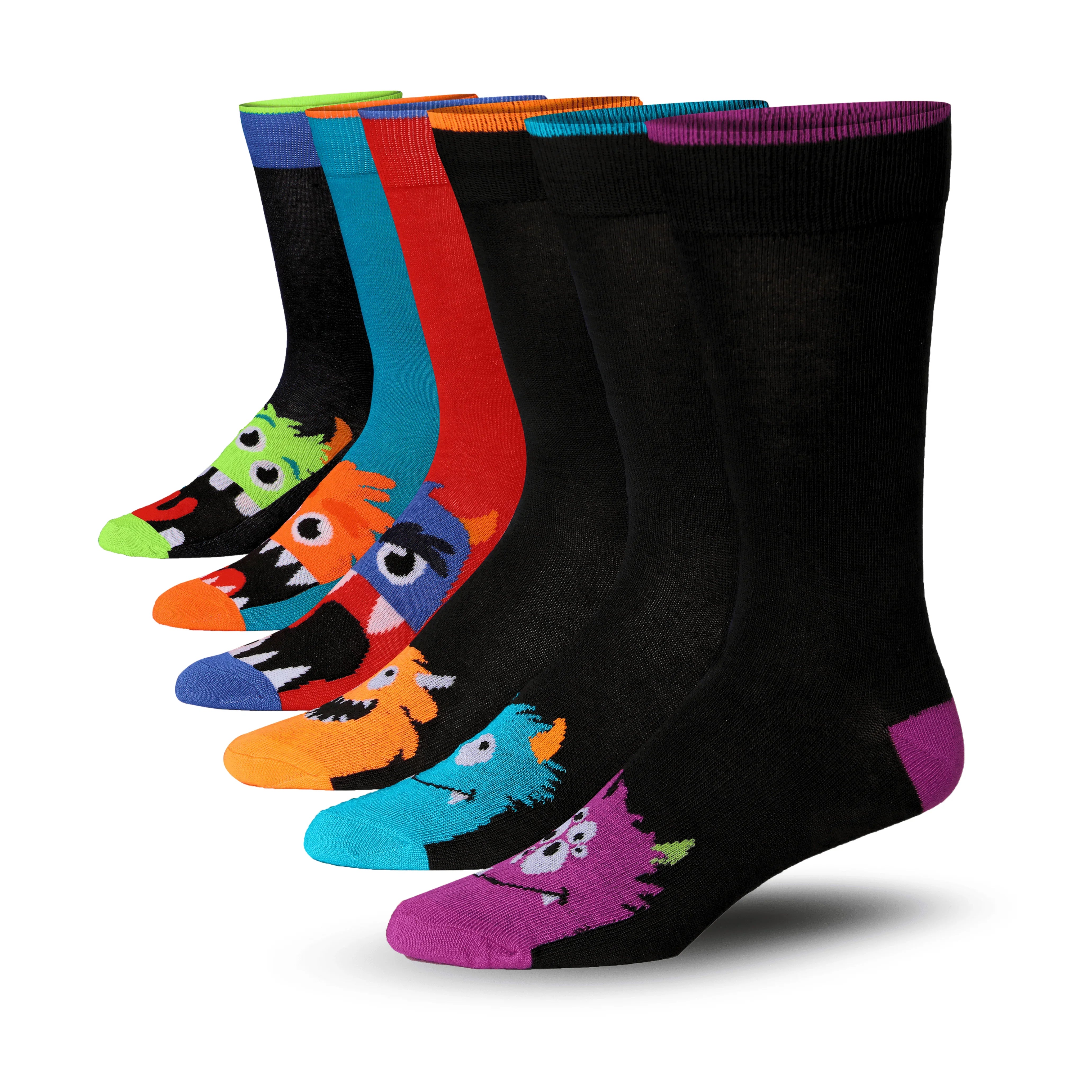 Men's 6 Pairs Casual Novelty Monstrous Melange Colorful Patterned Dress Socks for Men - Tipi Toe Socks