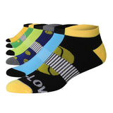 JAMES FIALLO Men's 6-Pairs Low Cut Greenish Tones Stripes Tennis Ball Patterns Athletic Sport Socks