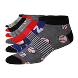 JAMES FIALLO Men's 6-Pairs Low Cut Athletic Pitch-Perfect Baseball Striped Pattern Athletic Sport Socks