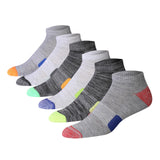 JAMES FIALLO Men's 6-Pairs Low Cut Accented Toe Heel Grey Space-Dyed Athletic Sport Socks