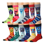 Men's 12 Pairs Casual Novelty Monster Mash Colorful Patterned Dress Socks for Men - Socks