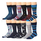 JAMES FIALLO Men's 12 Pairs Stylish Colorful Patterned Dress Socks for Men