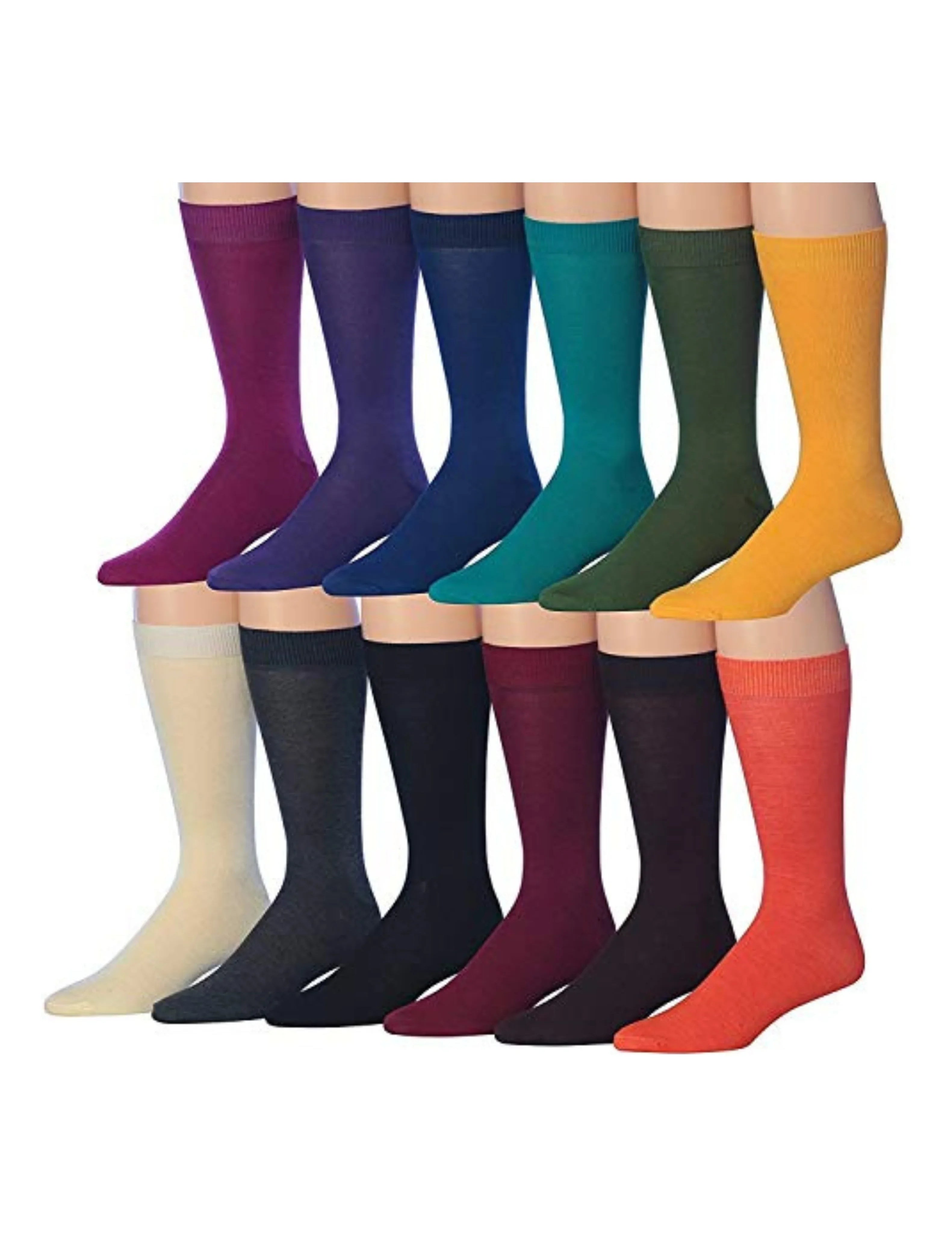 Men's 12 Pairs Casual Novelty Colorful Monotones Colorful Patterned Dress Socks for Men - Tipi Toe Socks