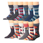 Men's 12 Pairs Casual Novelty Stripe & Argyle Colorful Patterned Dress Socks for Men - Socks