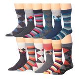 Men's 12 Pairs Casual Novelty Stripe & Argyle Colorful Patterned Dress Socks for Men - Socks