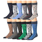 Men's 12 Pairs Casual Novelty Tropical Doodle Colorful Patterned Dress Socks for Men - Tipi Toe Socks