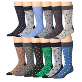 Men's 12 Pairs Casual Novelty Tropical Doodle Colorful Patterned Dress Socks for Men - Tipi Toe Socks