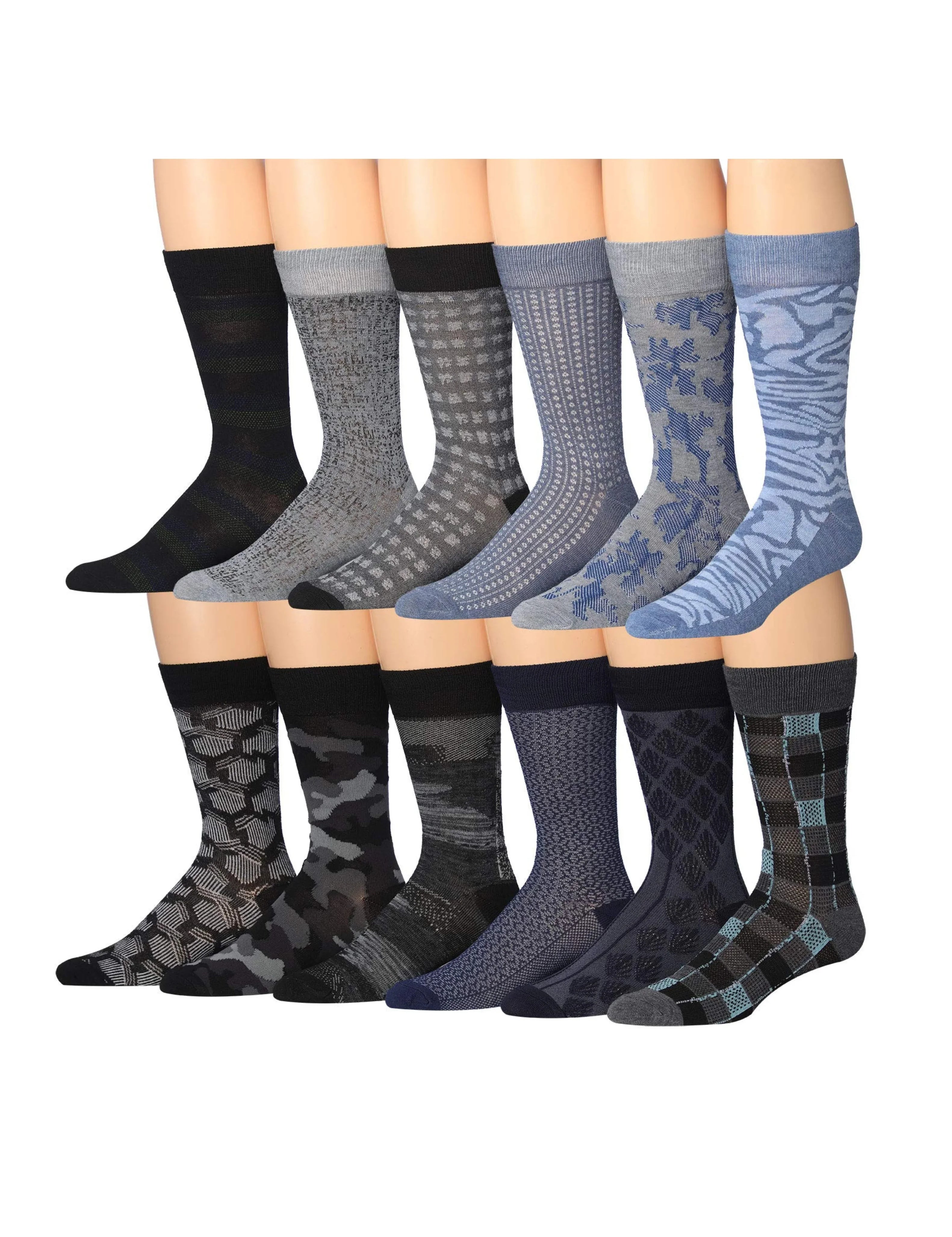 Men's 12 Pairs Casual Novelty Shadowy Print Colorful Patterned Dress Socks for Men - Socks