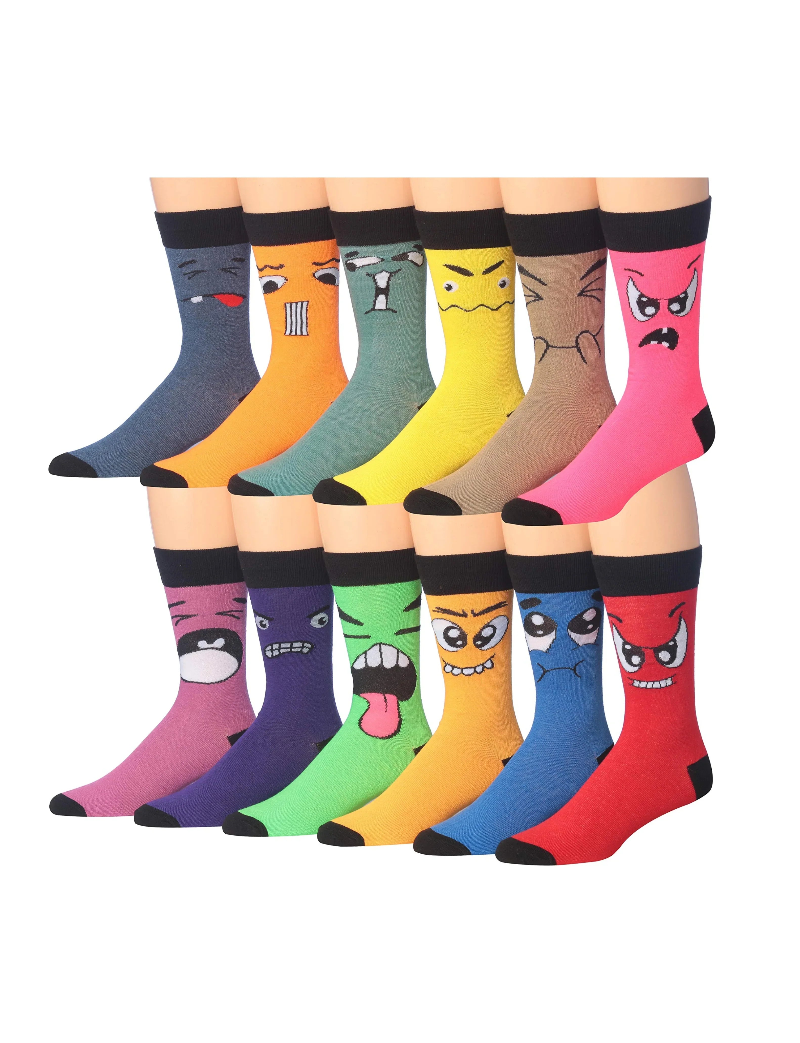 Men's 12 Pairs Casual Novelty Emoji Inspired Colorful Patterned Dress Socks for Men - Socks